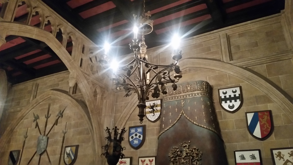 Gothic Hall with Chandelier and Shields